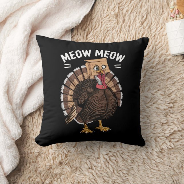 Coussin Thanksgiving Drôle Turquie Chat Meow Fall (Couverture)