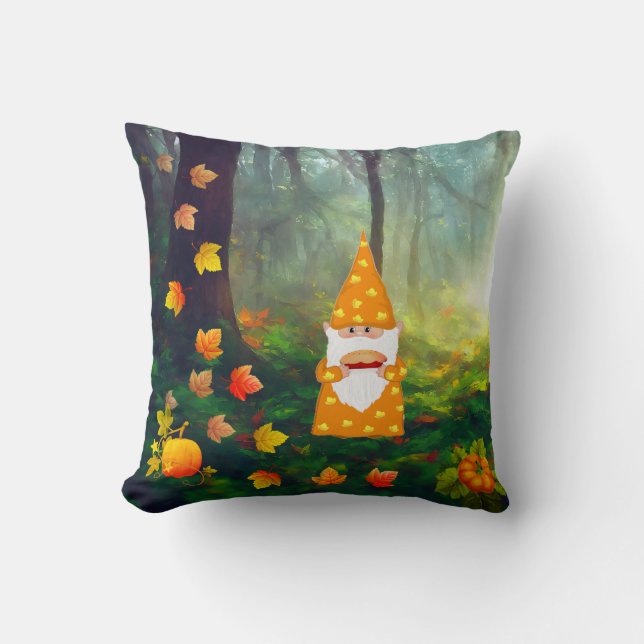 Coussin Thanksgiving Gnome et de belles feuilles automnale (Recto)