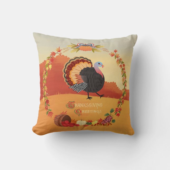 Coussin Thanksgiving Turquie et récolte (Recto)