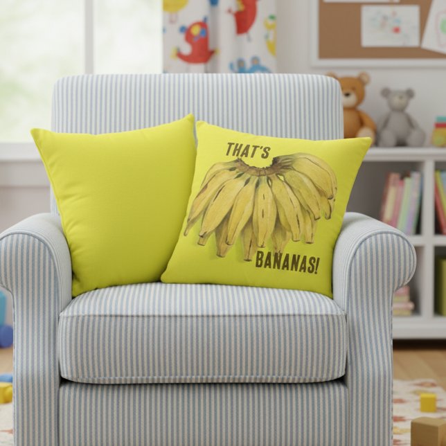 Coussin That's Bananas Funny Yellow Cotton Throw Pillow (That's bananas! funny yellow cotton throw pillow for kids' room or play area!)