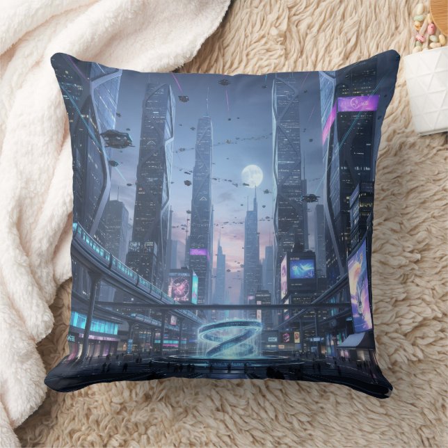 Coussin The Dawn of Tech-City Throw Pillow (Couverture)