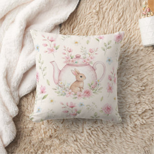 Coussin Théière Lapin Fantaisiste Floral Pâques