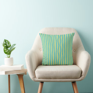 Coussin Thème Abstrait Rayure Verticale Ondulée Vert Citro