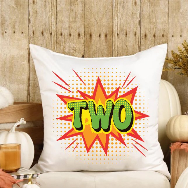 Coussin Thème de bande dessinée Toddler Niece Nephew 2e an (Comic Theme Toddler Niece Nephew 2nd Birthday Throw Pillow)