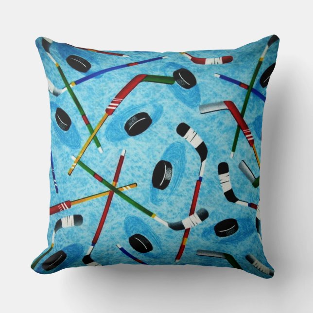 Coussin Thème de hockey sur glace bleu (Recto)