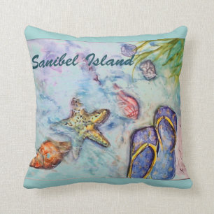 Coussin Thème de plage d'aquarelle de la Floride d'île de