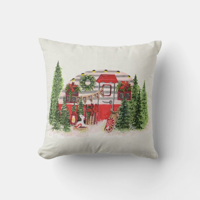 Coussin Thème extérieur du camping de Noël Trailer (Recto)
