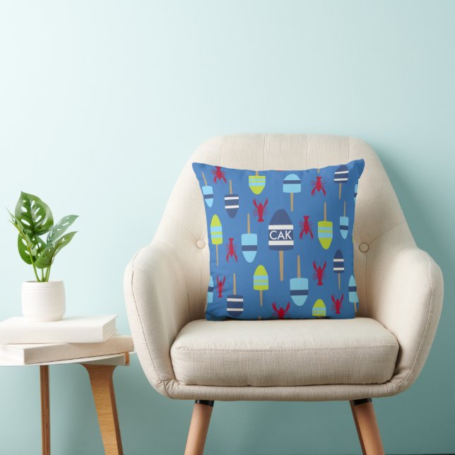 Coussin Thème nautique Bouée et homard monogrammée (Chaise)