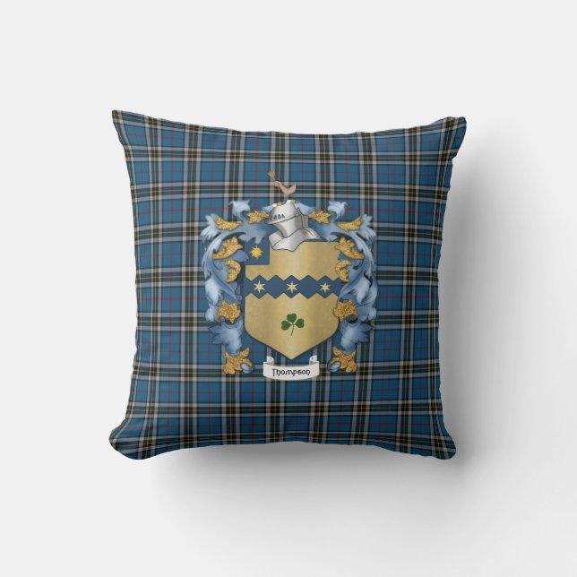 Coussin Thompson Family Crest et Tartan Plaid (Recto)