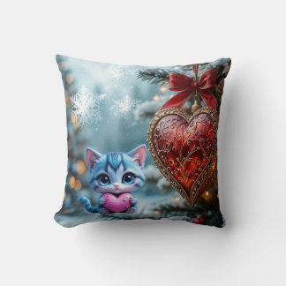 Coussin Throw Pillow Christmas cat 