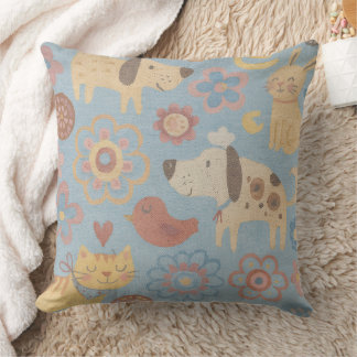 Coussin Throw Pillow - Dogs, Cats, Birds, & Flowers Design