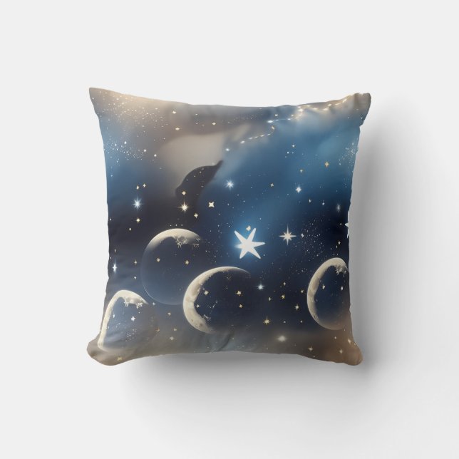 Coussin Throw Pillow - Dusty Blue Celestial Moon (Recto)