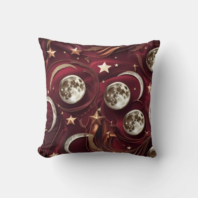 Coussin Throw Pillow – Luxury Garnet Red Celestial Moon (Recto)