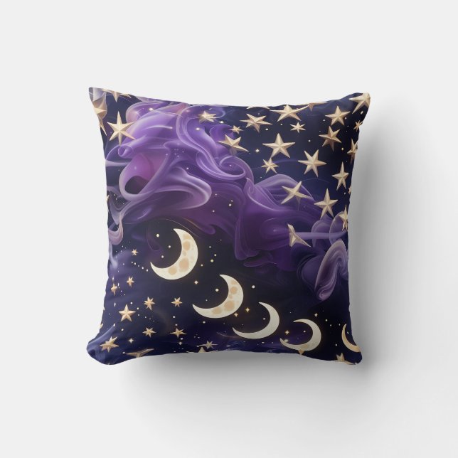 Coussin Throw Pillow – Luxury Royal Amethyst Celestial Moo (Recto)