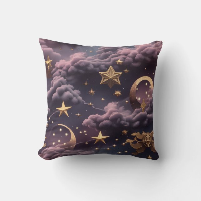 Coussin Throw Pillow – Luxury Smoky Plum Celestial Moon (Recto)