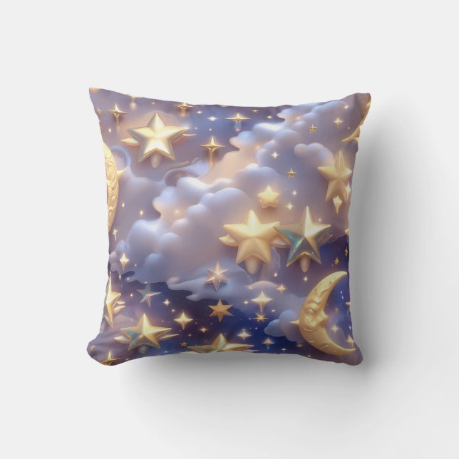 Coussin Throw Pillow – Luxury White Celestial Moon (Recto)