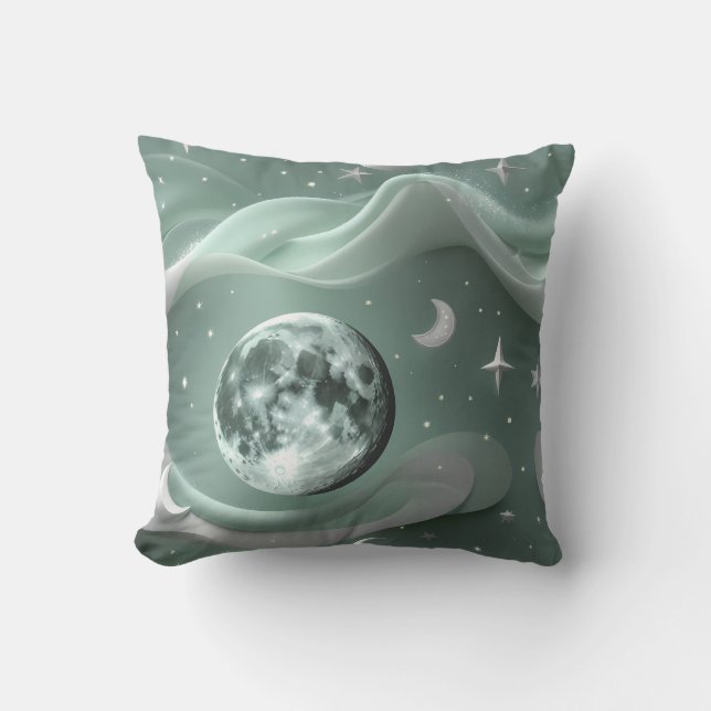 Coussin Throw Pillow - Mint Green Celestial Moon (Recto)