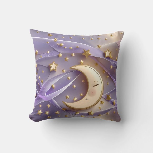 Coussin Throw Pillow - Pale Gold Lavender Celestial Moon (Recto)