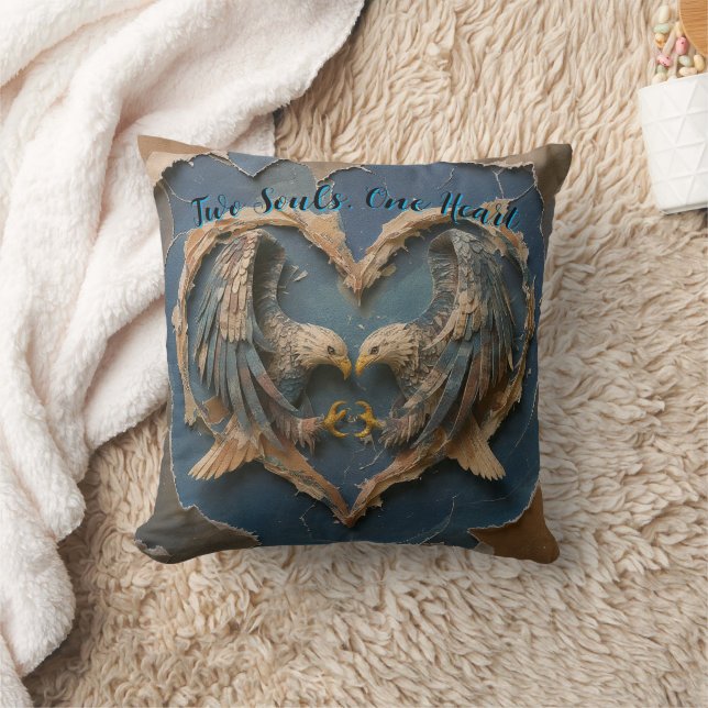 Coussin Throw Pillow Paper Cut Eagle Two Souls One Heart (Couverture)