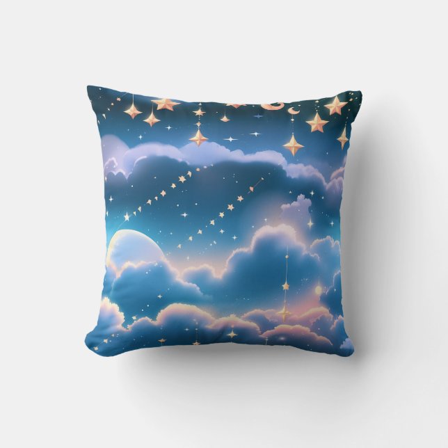 Coussin Throw Pillow - Pastel Blue Celestial Moon (Recto)