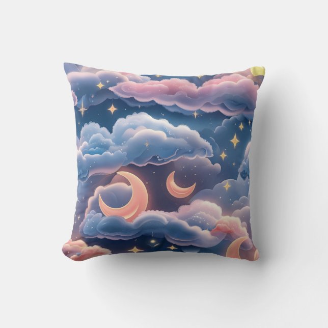 Coussin Throw Pillow - Pastel Coral Sky Blue Celestial (Recto)