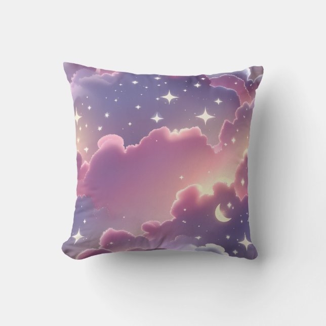 Coussin Throw Pillow - Pastel Pink Lavender Celestial Moon (Recto)