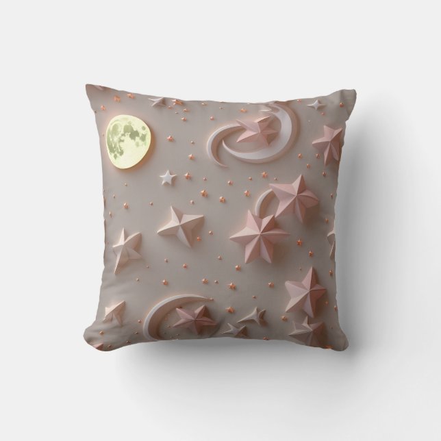 Coussin Throw Pillow - Soft Beige Blush Celestial Moon (Recto)