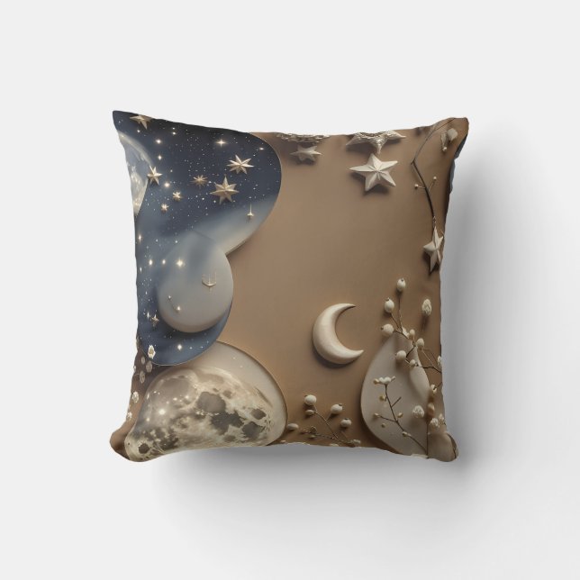 Coussin Throw Pillow - Warm Beige Celestial Moon (Recto)