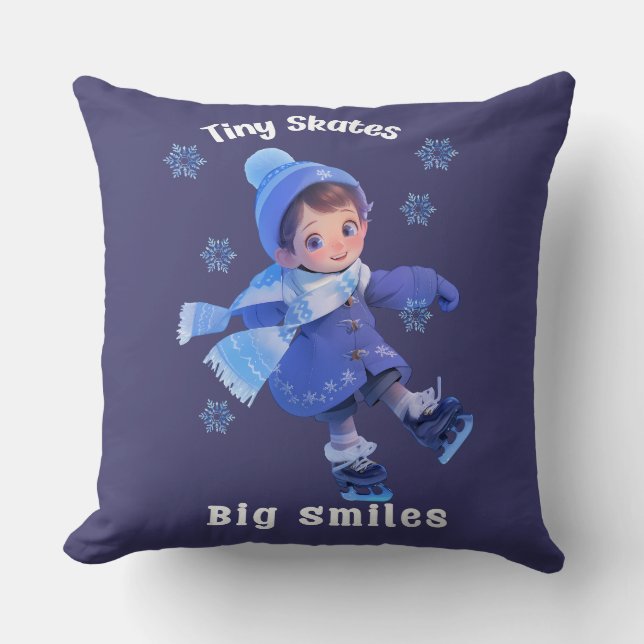Coussin Throw Pillow with Cute Little Cartoon Skating Girl (Recto)
