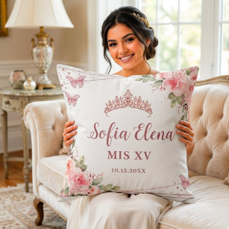 Coussin Tiare de Quinceañera Florale Aquarelle Rose Pâle