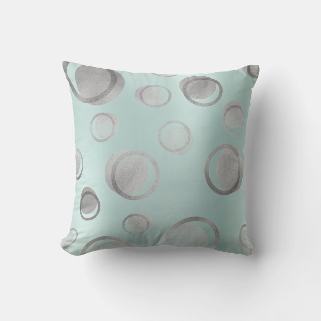 Coussin Tiffany Aqua Bleu Argent Cercle métallique Points  (Recto)
