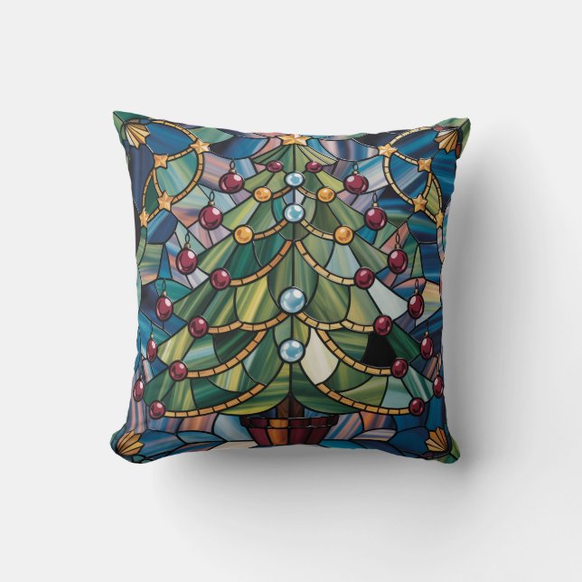 Coussin Tiffany-Style Stained Glass Christmas Tree (Recto)