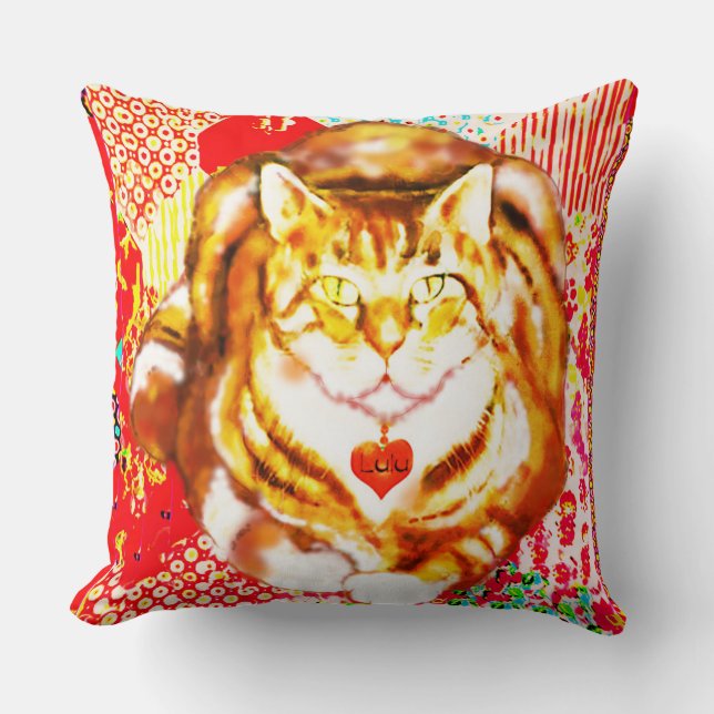 Coussin Tiger Cat Red Decorative Design Background (Recto)