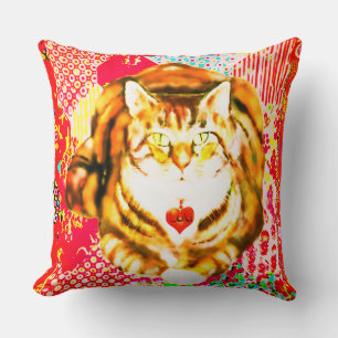 Coussin Tiger Chat Décoratie Tissus rouges DesignJeter Cou