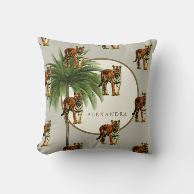 Coussin Tiger Motif Palm Tree Empreinte de léopard personn (Recto)
