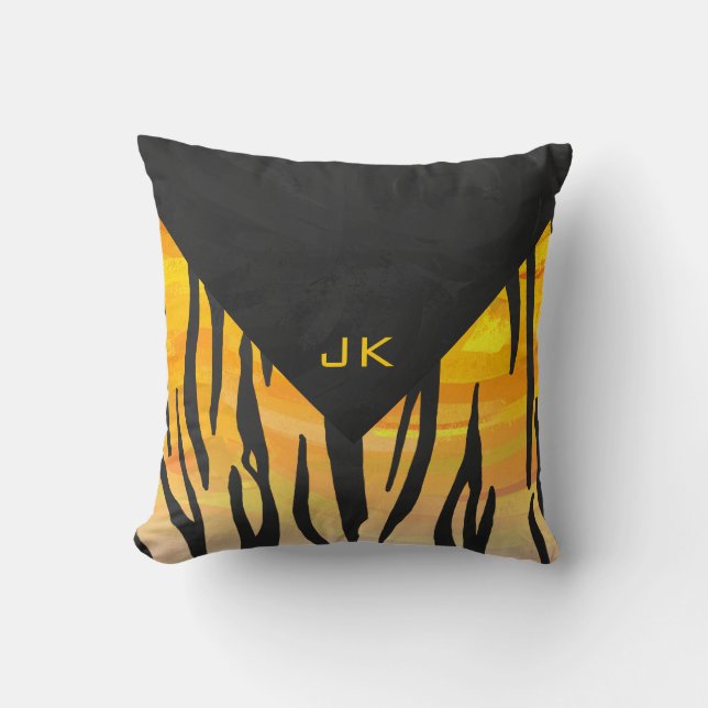 Coussin Tiger noir et orange (Recto)