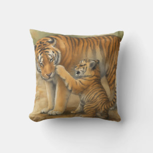 Coussin Tiger Tenderness - Parent et Cub en Forêt