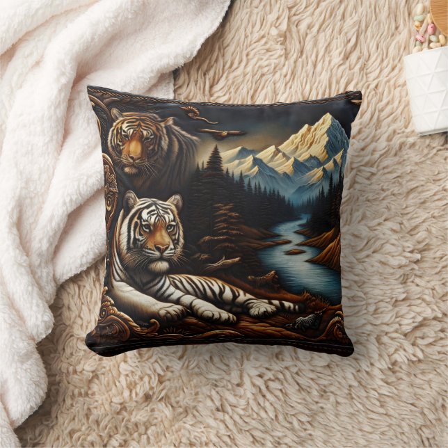 Coussin Tigers Du Bengale Reposant Près De La Rivière De L (Couverture)