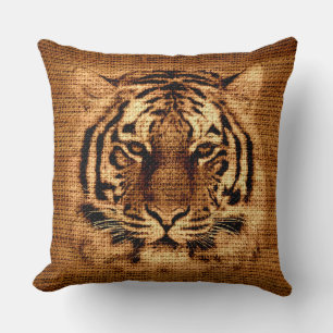 Coussin Tigre Beaux-arts sur toile de jute rustique