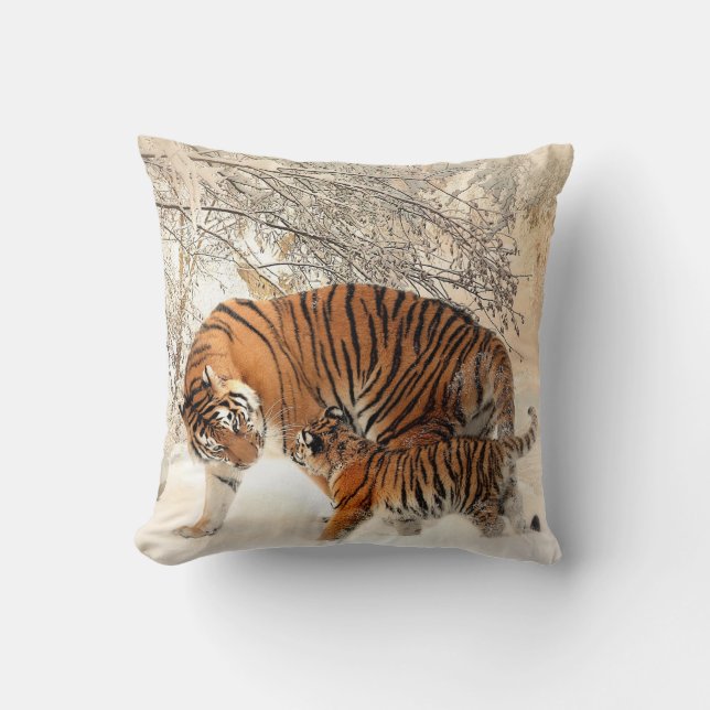 Coussin Tigre Et Cub Design Coton Jeu D'Oreiller (Recto)