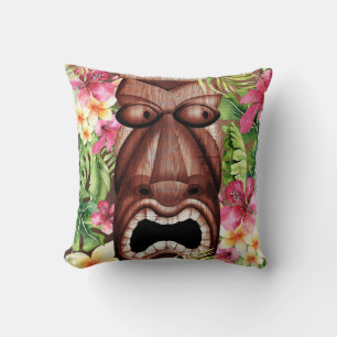 Coussin Tiki Hawaïen en bois Fête d'été florale de l'île