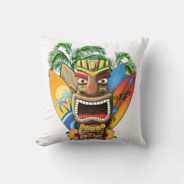 Coussin Tiki hawaïen surfant (Recto)