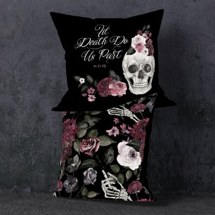 Coussin Til Death Do Us Part Aquarelle Squelette Rose Goth
