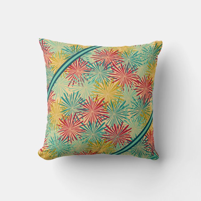 Coussin Tinsel de Noël rétro PomPoms (couleurs tropicales) (Recto)