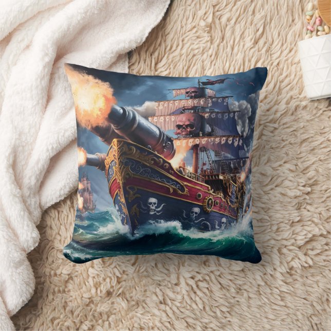 Coussin Tir des canons d'un navire pirate en mer (Couverture)