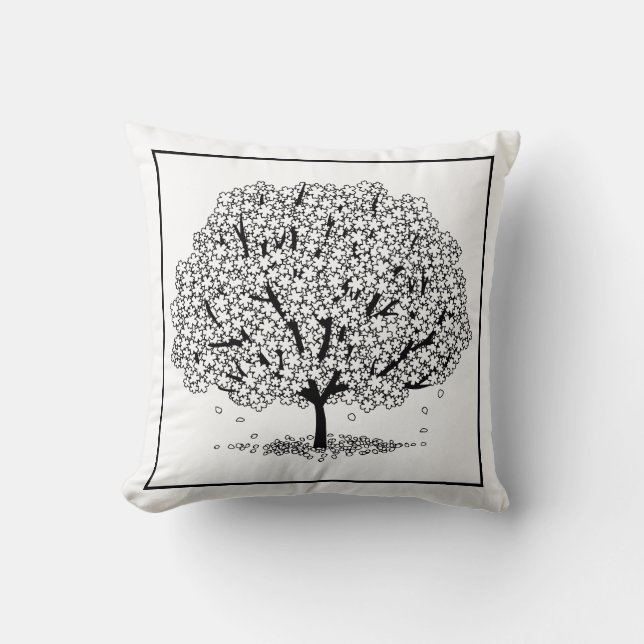 Coussin Tirage de ligne d'arbre noir et blanc moderne (Recto)