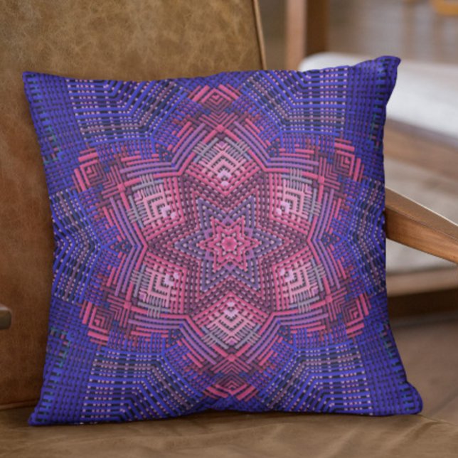 Coussin Tisser Mandala rose et bleu (Créateur téléchargé)