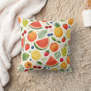Coussin Tissu à motif de fruits d'été Pastèque tropicale