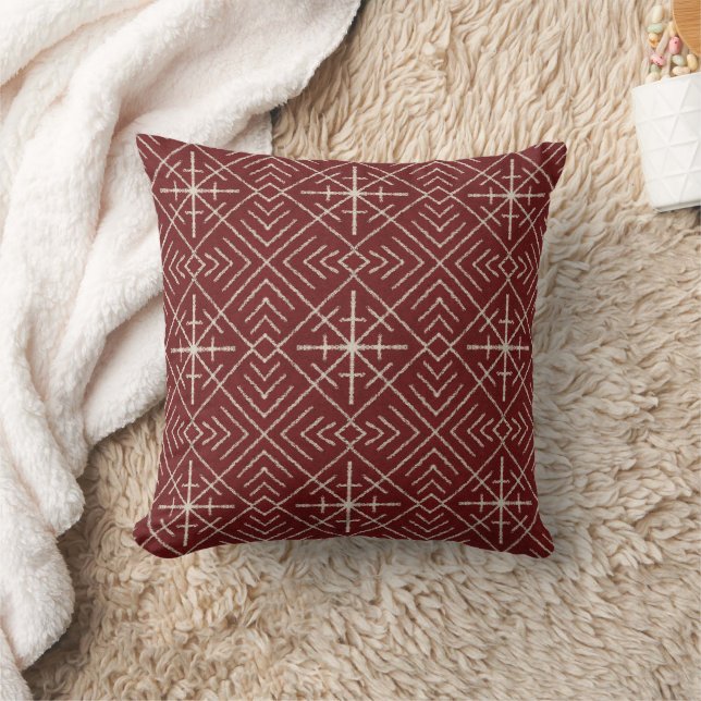 Coussin Tissu de boue tribal géométrique Crème Motif Bourg (Couverture)