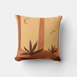 Coussin Tissu décoratif de paysage forestier boho jaune et